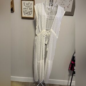 LC Lauren Conrad Sheer White Polka Dot Wrap